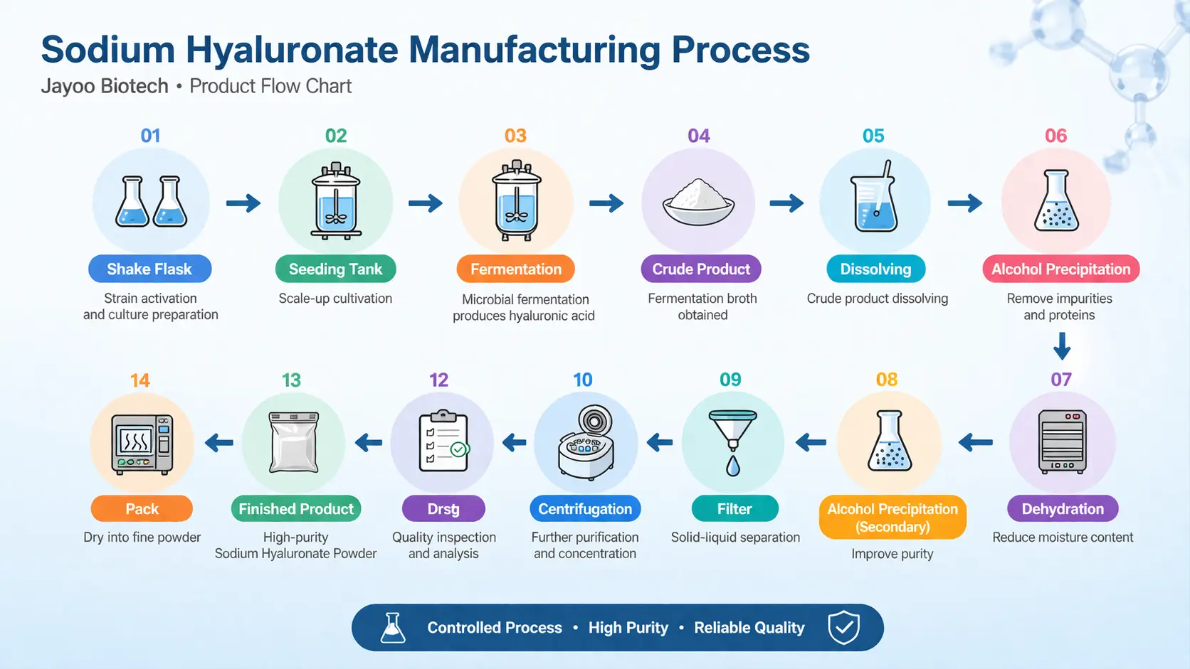 flow chart of Sodium Hyaluronate Manufacturing Process